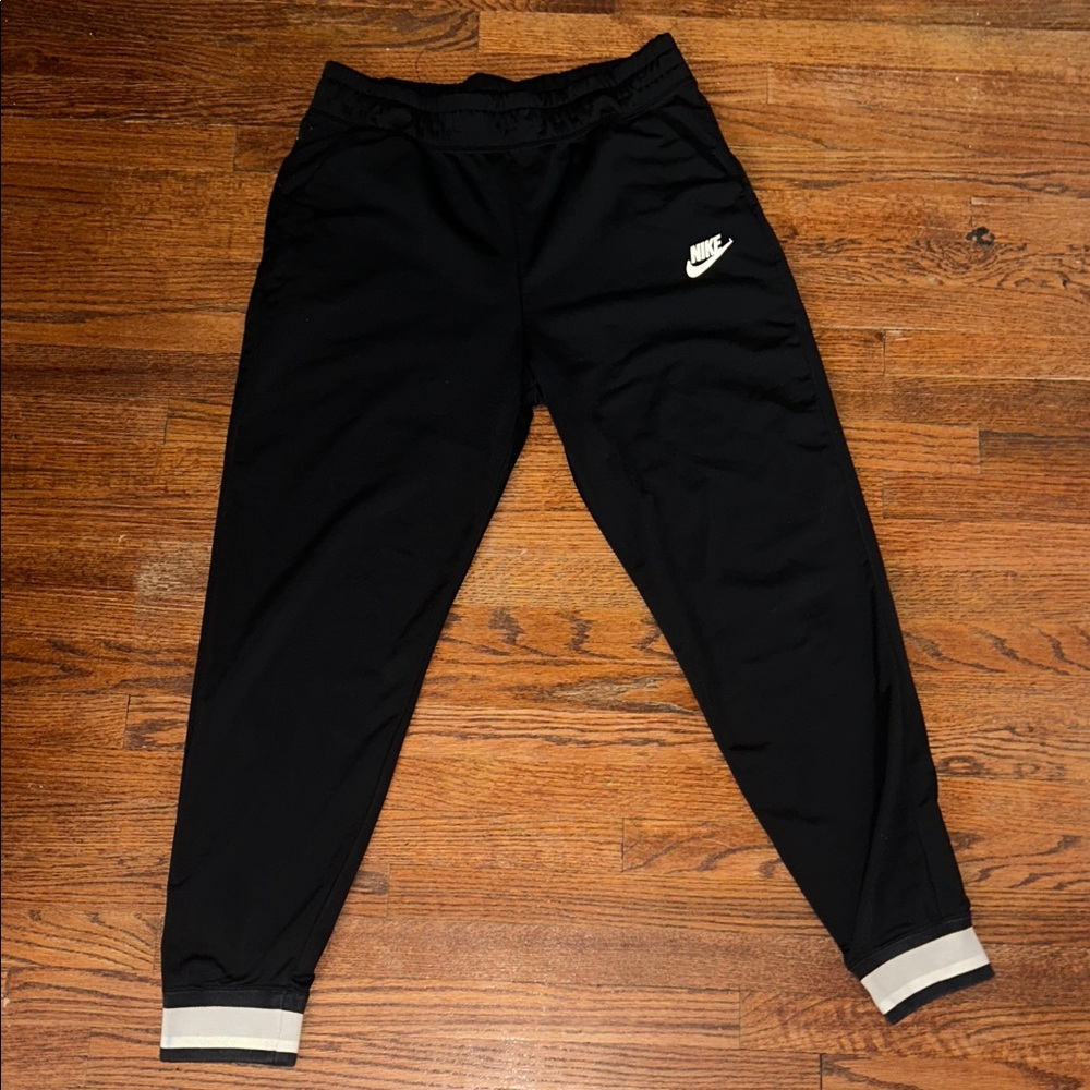 Nike Black Joggers with White Logo and Cuff Bottom